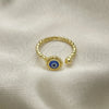 Anillo Elegante 01.213.0014 Oro Laminado, Diseño de Ojo Griego, Resinado Azul, Tono Dorado (One size fits all)