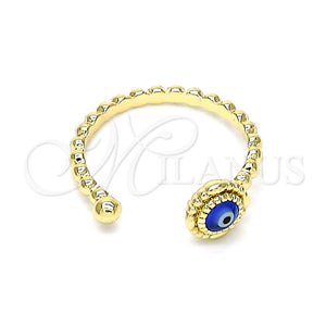 Anillo Elegante 01.213.0014 Oro Laminado, Diseño de Ojo Griego, Resinado Azul, Tono Dorado (One size fits all)