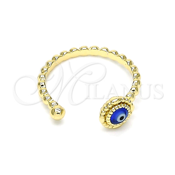 Anillo Elegante 01.213.0014 Oro Laminado, Diseño de Ojo Griego, Resinado Azul, Tono Dorado (One size fits all)