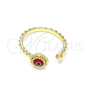 Anillo Elegante 01.213.0014.1 Oro Laminado, Diseño de Ojo Griego, Resinado Rojo, Tono Dorado (One size fits all)