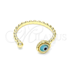 Anillo Elegante 01.213.0014.2 Oro Laminado, Diseño de Ojo Griego, Resinado Azul claro, Tono Dorado (One size fits all)