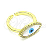 Anillo Multi Piedra 01.341.0055 Oro Laminado, Diseño de Ojo Griego, con Marfil Madre Perla and Blanca Micro Pave, Pulido, Tono Dorado (One size fits all)