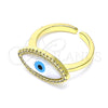 Anillo Multi Piedra 01.341.0055 Oro Laminado, Diseño de Ojo Griego, con Marfil Madre Perla and Blanca Micro Pave, Pulido, Tono Dorado (One size fits all)