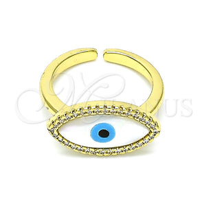 Anillo Multi Piedra 01.341.0055 Oro Laminado, Diseño de Ojo Griego, con Marfil Madre Perla and Blanca Micro Pave, Pulido, Tono Dorado (One size fits all)