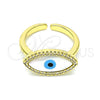 Anillo Multi Piedra 01.341.0055 Oro Laminado, Diseño de Ojo Griego, con Marfil Madre Perla and Blanca Micro Pave, Pulido, Tono Dorado (One size fits all)