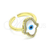 Anillo Multi Piedra 01.341.0056 Oro Laminado, Diseño de Mano de Dios, con Marfil Madre Perla and Blanca Micro Pave, Pulido, Tono Dorado (One size fits all)