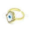 Anillo Multi Piedra 01.341.0056 Oro Laminado, Diseño de Mano de Dios, con Marfil Madre Perla and Blanca Micro Pave, Pulido, Tono Dorado (One size fits all)