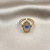 Anillo Multi Piedra 01.341.0056 Oro Laminado, Diseño de Mano de Dios, con Marfil Madre Perla and Blanca Micro Pave, Pulido, Tono Dorado (One size fits all)