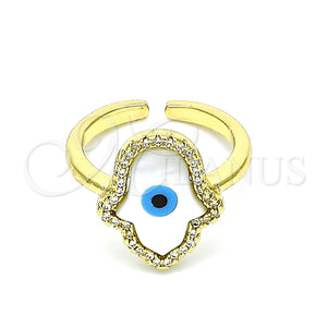 Anillo Multi Piedra 01.341.0056 Oro Laminado, Diseño de Mano de Dios, con Marfil Madre Perla and Blanca Micro Pave, Pulido, Tono Dorado (One size fits all)