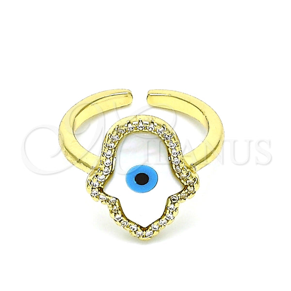 Anillo Multi Piedra 01.341.0056 Oro Laminado, Diseño de Mano de Dios, con Marfil Madre Perla and Blanca Micro Pave, Pulido, Tono Dorado (One size fits all)