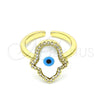 Anillo Multi Piedra 01.341.0056 Oro Laminado, Diseño de Mano de Dios, con Marfil Madre Perla and Blanca Micro Pave, Pulido, Tono Dorado (One size fits all)