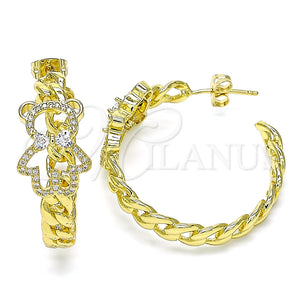 Arete Dormilona 02.341.0119 Oro Laminado, Diseño de Osito, con Blanca Zirconia Cubica and Blanca Micro Pave, Pulido, Tono Dorado
