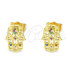 Arete Dormilona 02.310.0040 Oro Laminado, Diseño de Judaica y Mano de Dios, con Micro Pave Multicolor, Pulido, Tono Dorado