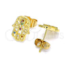 Arete Dormilona 02.310.0040 Oro Laminado, Diseño de Judaica y Mano de Dios, con Micro Pave Multicolor, Pulido, Tono Dorado