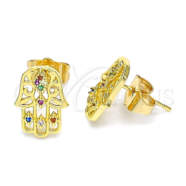 Arete Dormilona 02.310.0040 Oro Laminado, Diseño de Mano de Dios, con Multicolor Micro Pave, Pulido, Tono Dorado