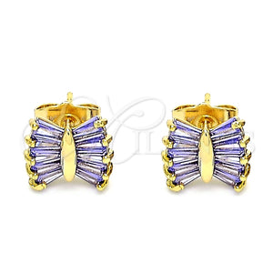 Arete Dormilona 02.310.0043 Oro Laminado, Diseño de Baguette, con Amatista Zirconia Cubica, Pulido, Tono Dorado