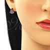 Arete Dormilona 02.310.0045 Oro Laminado, Diseño de Gota y Baguette, con Amatista Zirconia Cubica, Pulido, Tono Dorado