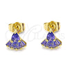 Arete Dormilona 02.310.0045 Oro Laminado, Diseño de Gota y Baguette, con Amatista Zirconia Cubica, Pulido, Tono Dorado