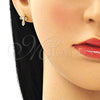 Arete Dormilona 02.310.0049 Oro Laminado, Diseño de Cruz, con Blanca Micro Pave, Pulido, Tono Dorado