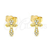 Arete Dormilona 02.310.0049 Oro Laminado, Diseño de Cruz, con Blanca Micro Pave, Pulido, Tono Dorado