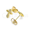 Arete Dormilona 02.310.0049 Oro Laminado, Diseño de Cruz, con Blanca Micro Pave, Pulido, Tono Dorado