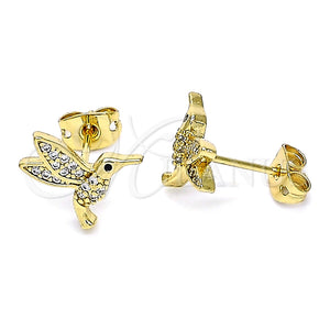 Arete Dormilona 02.342.0157 Oro Laminado, Diseño de Pajaro, con Blanca and Negro Micro Pave, Pulido, Tono Dorado