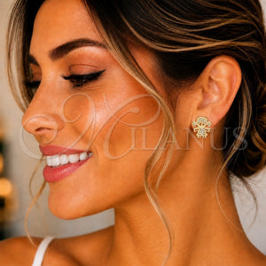 Arete Dormilona 02.342.0158 Oro Laminado, Diseño de Niñita Pequeña, con Blanca Micro Pave, Pulido, Tono Dorado