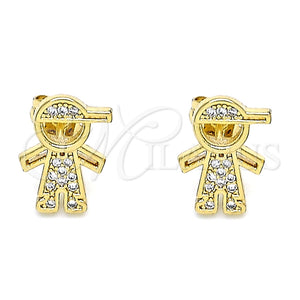 Arete Dormilona 02.342.0159 Oro Laminado, Diseño de Niñito Pequeño, con Blanca Micro Pave, Pulido, Tono Dorado