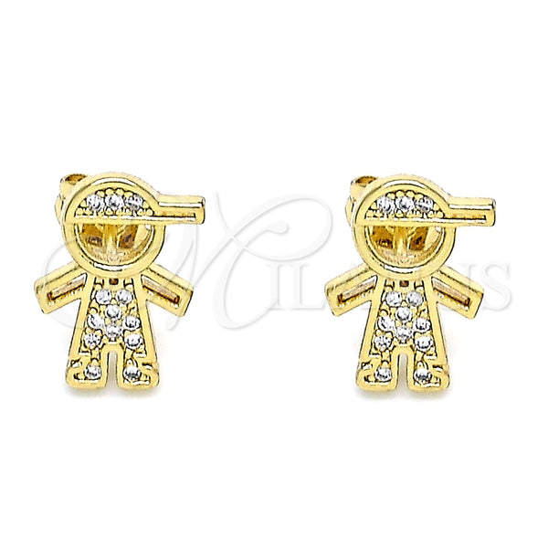 Arete Dormilona 02.342.0159 Oro Laminado, Diseño de Niñito Pequeño, con Blanca Micro Pave, Pulido, Tono Dorado