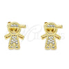 Arete Dormilona 02.342.0159 Oro Laminado, Diseño de Niñito Pequeño, con Blanca Micro Pave, Pulido, Tono Dorado