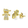 Arete Dormilona 02.342.0159 Oro Laminado, Diseño de Niñito Pequeño, con Blanca Micro Pave, Pulido, Tono Dorado