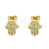 Arete Dormilona 02.342.0163 Oro Laminado, Diseño de Mano de Dios y Ojo Griego, con Blanca Micro Pave, Pulido, Tono Dorado