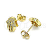 Arete Dormilona 02.342.0163 Oro Laminado, Diseño de Mano de Dios y Ojo Griego, con Blanca Micro Pave, Pulido, Tono Dorado