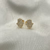 Arete Dormilona 02.342.0163 Oro Laminado, Diseño de Mano de Dios y Ojo Griego, con Blanca Micro Pave, Pulido, Tono Dorado
