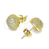 Arete Dormilona 02.342.0168 Oro Laminado, Diseño de Bola, con Blanca Micro Pave, Pulido, Tono Dorado