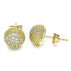 Arete Dormilona 02.342.0168 Oro Laminado, Diseño de Bola, con Blanca Micro Pave, Pulido, Tono Dorado