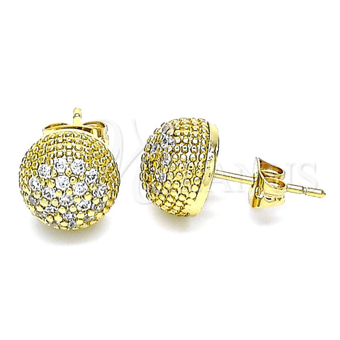 Arete Dormilona 02.342.0168 Oro Laminado, Diseño de Bola, con Blanca Micro Pave, Pulido, Tono Dorado