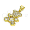 Dije Elegante 05.342.0032 Oro Laminado, Diseño de Osito y Corazón, con Blanca and Negro Micro Pave, Pulido, Tono Dorado