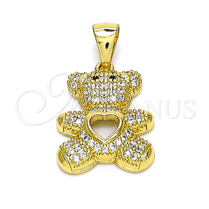 Dije Elegante 05.342.0032 Oro Laminado, Diseño de Osito y Corazón, con Blanca and Negro Micro Pave, Pulido, Tono Dorado
