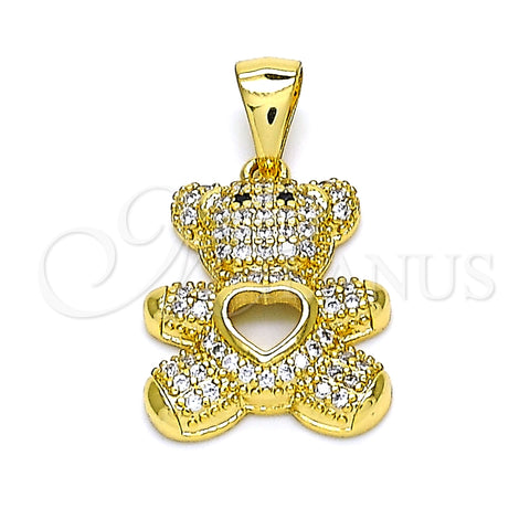 Dije Elegante 05.342.0032 Oro Laminado, Diseño de Osito y Corazón, con Blanca and Negro Micro Pave, Pulido, Tono Dorado