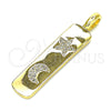 Dije Elegante 05.342.0040 Oro Laminado, Diseño de Estrella y Luna, con Blanca Micro Pave, Pulido, Tono Dorado