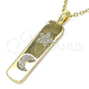 Dije Elegante 05.342.0040 Oro Laminado, Diseño de Estrella y Luna, con Blanca Micro Pave, Pulido, Tono Dorado