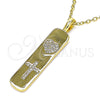 Dije Elegante 05.342.0041 Oro Laminado, Diseño de Corazón y Cruz, con Blanca Micro Pave, Pulido, Tono Dorado
