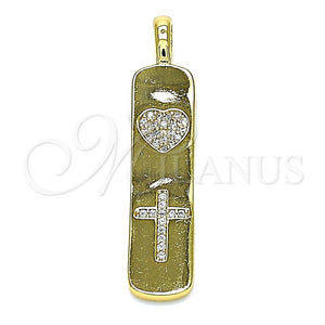 Dije Elegante 05.342.0041 Oro Laminado, Diseño de Corazón y Cruz, con Blanca Micro Pave, Pulido, Tono Dorado