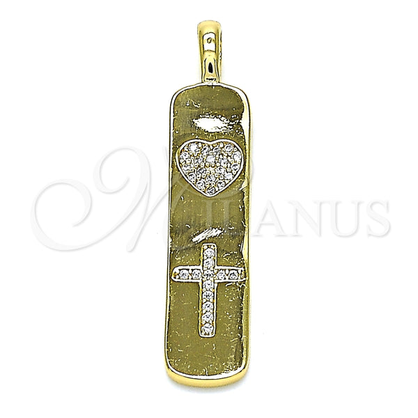 Dije Elegante 05.342.0041 Oro Laminado, Diseño de Corazón y Cruz, con Blanca Micro Pave, Pulido, Tono Dorado