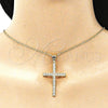 Dije Religioso 05.342.0042 Oro Laminado, Diseño de Cruz, con Blanca Zirconia Cubica, Pulido, Tono Dorado