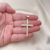 Dije Religioso 05.342.0042 Oro Laminado, Diseño de Cruz, con Blanca Zirconia Cubica, Pulido, Tono Dorado