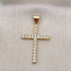 Dije Religioso 05.342.0042 Oro Laminado, Diseño de Cruz, con Blanca Zirconia Cubica, Pulido, Tono Dorado