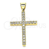 Dije Religioso 05.342.0042 Oro Laminado, Diseño de Cruz, con Blanca Zirconia Cubica, Pulido, Tono Dorado