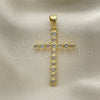 Dije Religioso 05.342.0043 Oro Laminado, Diseño de Cruz, con Blanca Zirconia Cubica, Pulido, Tono Dorado